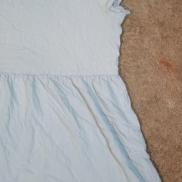 Cali1850/Babydoll Mini Dress/L/Light Blue Linen Blend Casual Chic - Picture 5 of 7